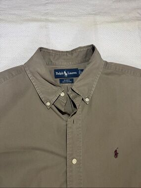 Ralph Lauren Men's, Blake, L,Button-Down Shirt in Olive Green with Burgundy Pony